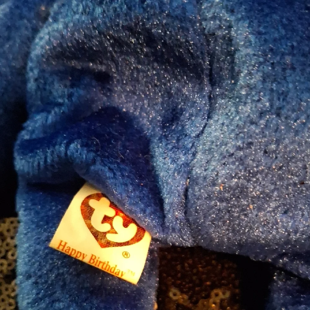 Ty Festive Blue Bear with Orange Party Hat